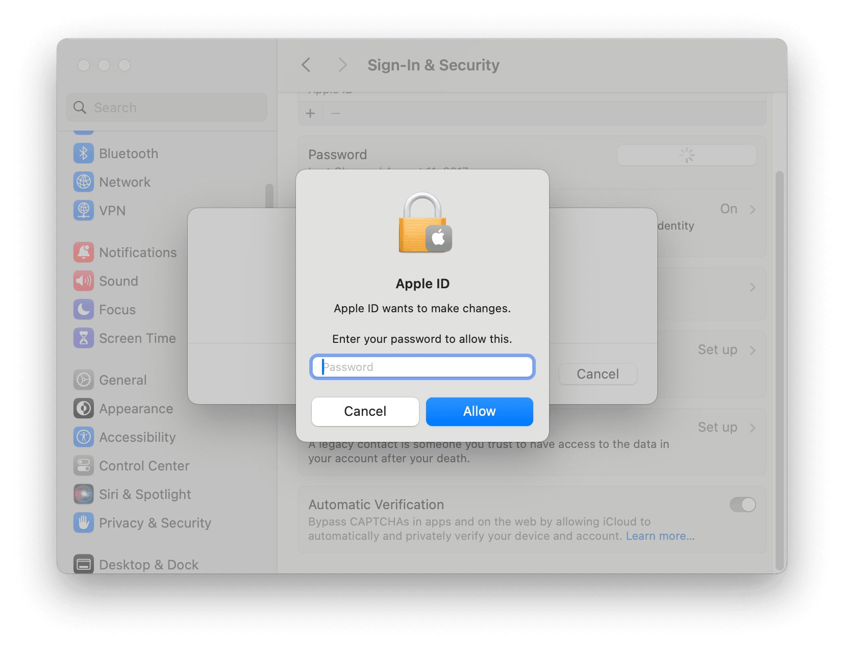 Change Apple ID Password on Mac