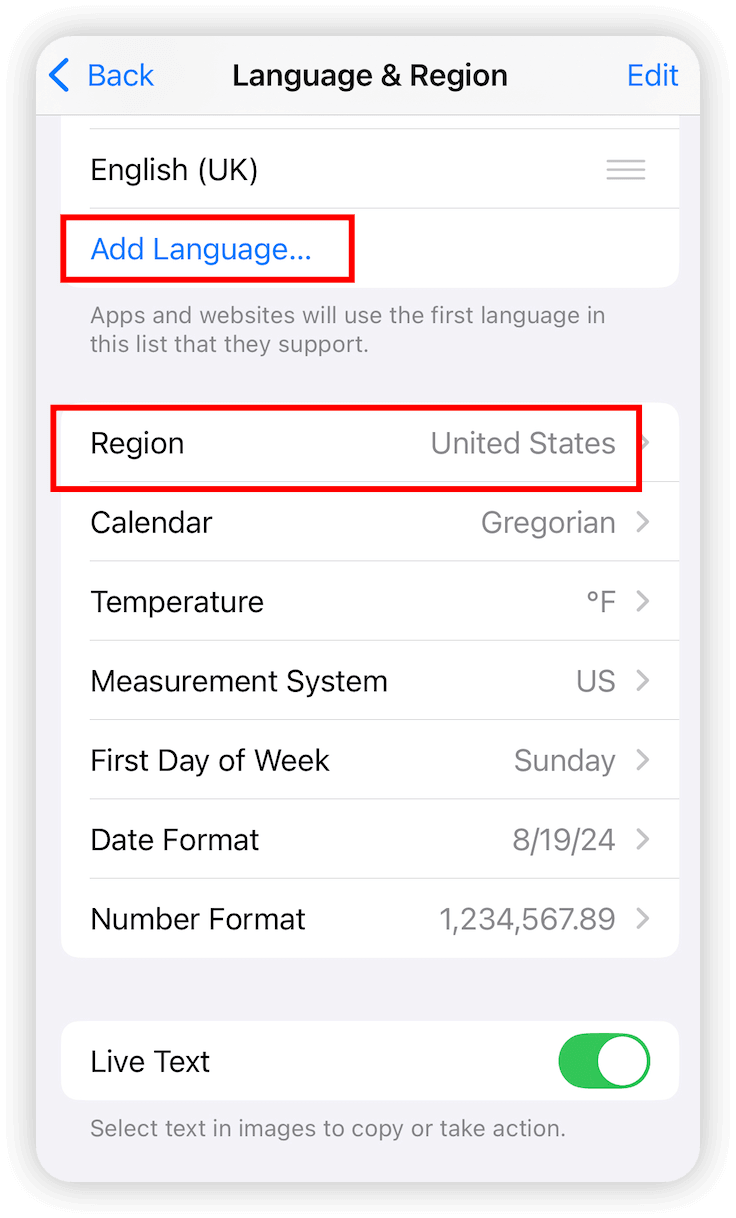 Change iPhone Region and Language