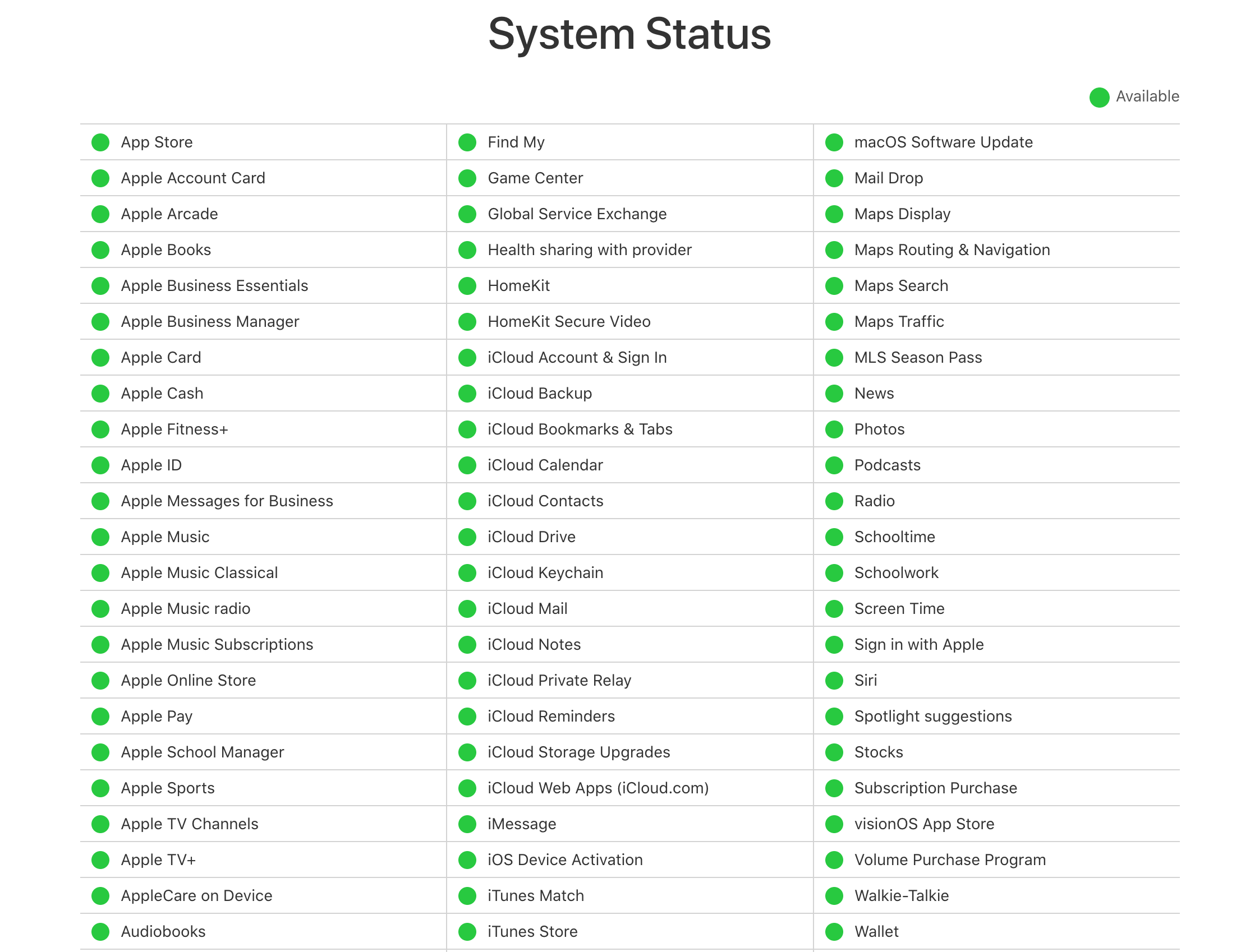 Check Apple's System Status