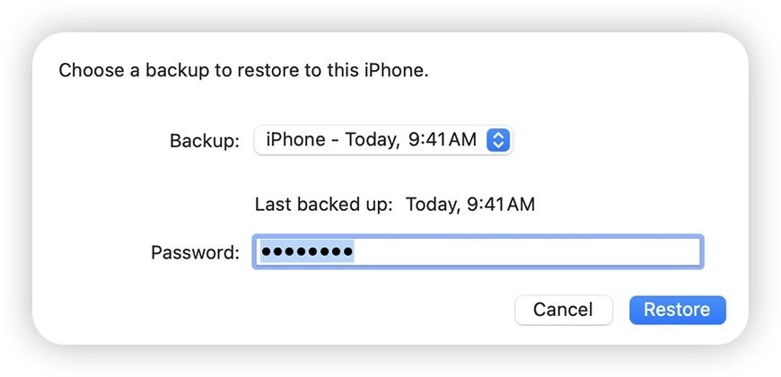 Choose a computer backup to restore iPhone