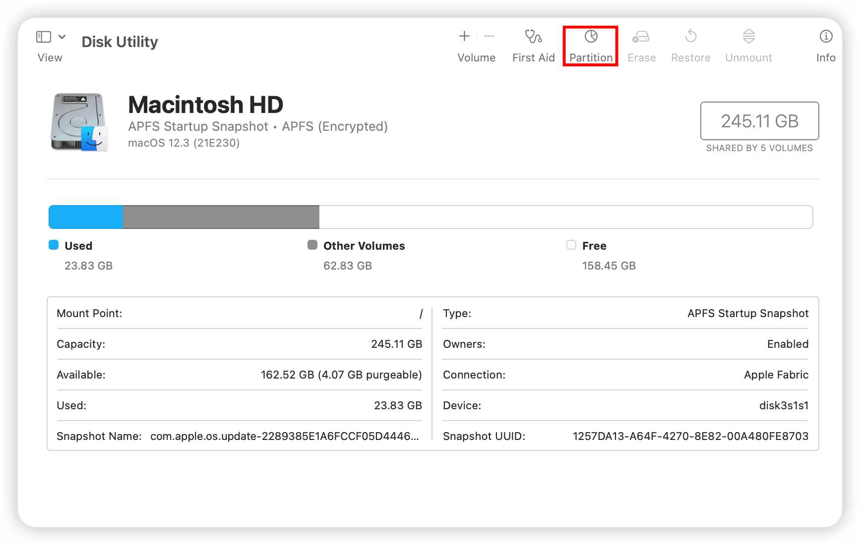 creating a partition for macOS installation
