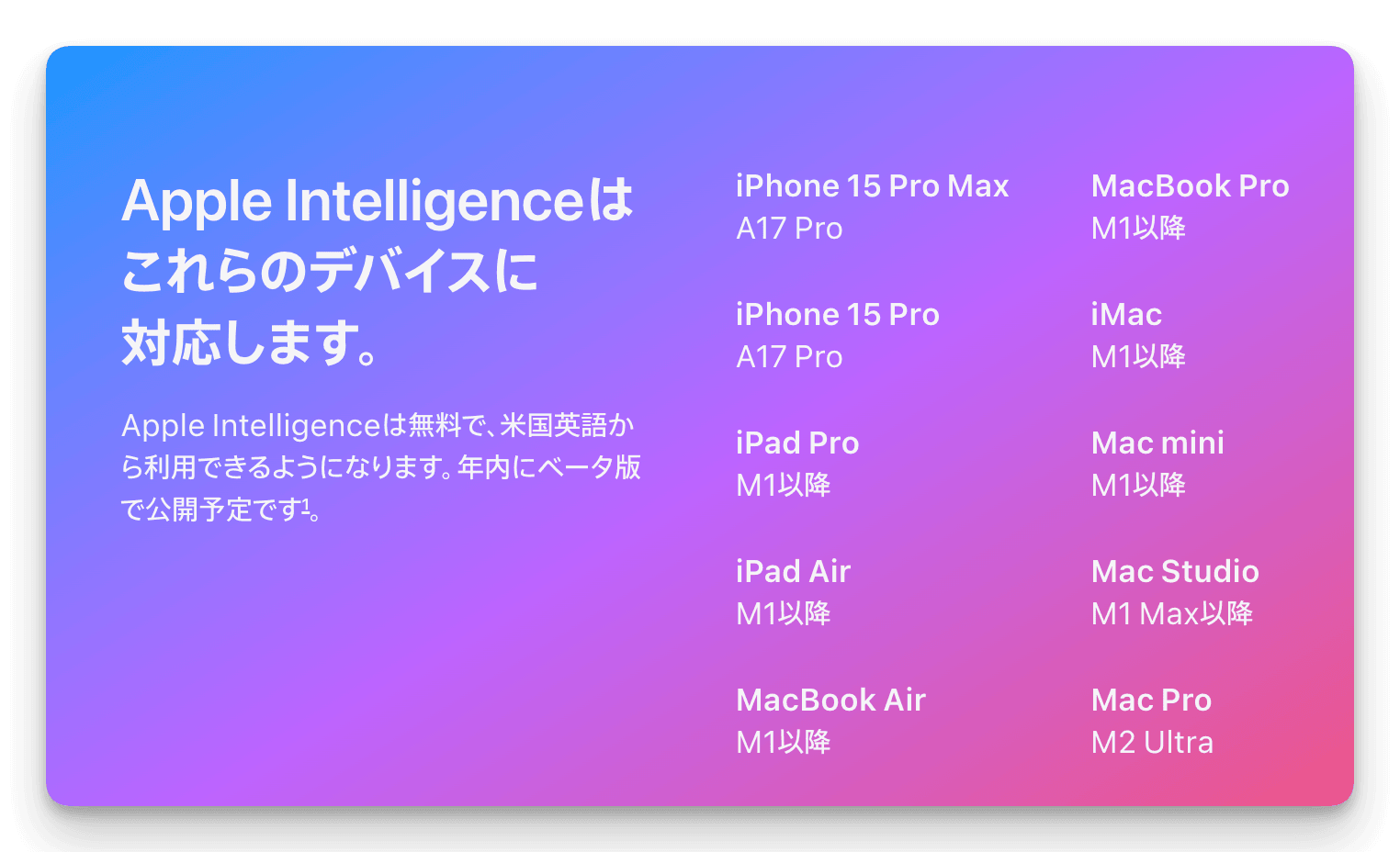 Apple Intelligence対応機種