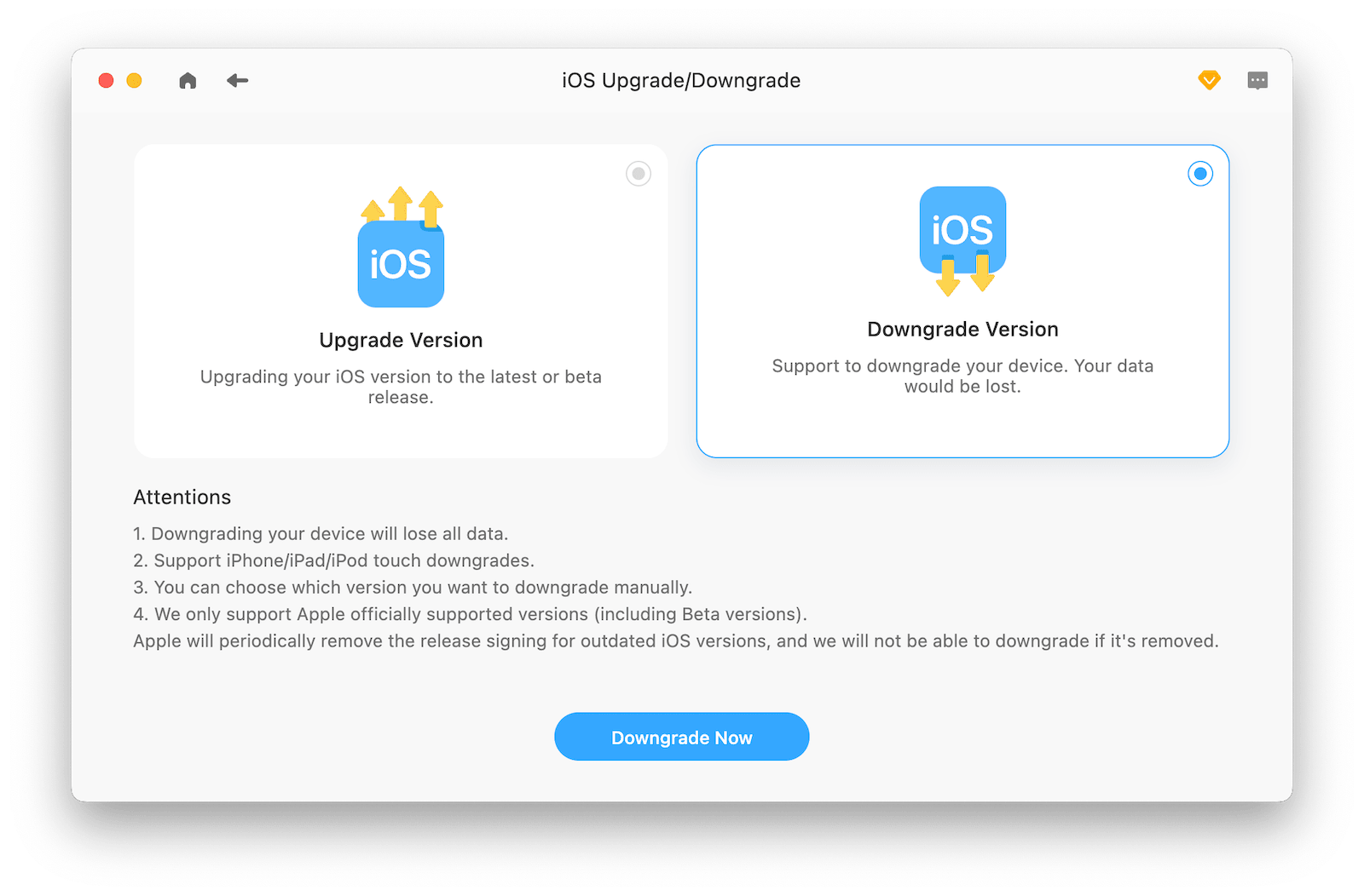 BuhoUnlocker로 iOS를 다운그레이드하세요