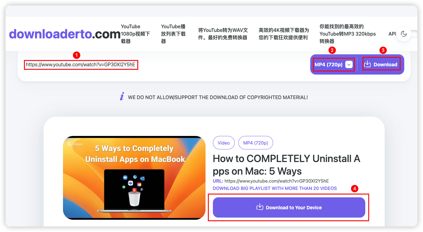 downloaderto.com 將 YouTube 影片下載到 Mac