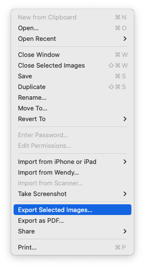 Export selected images
