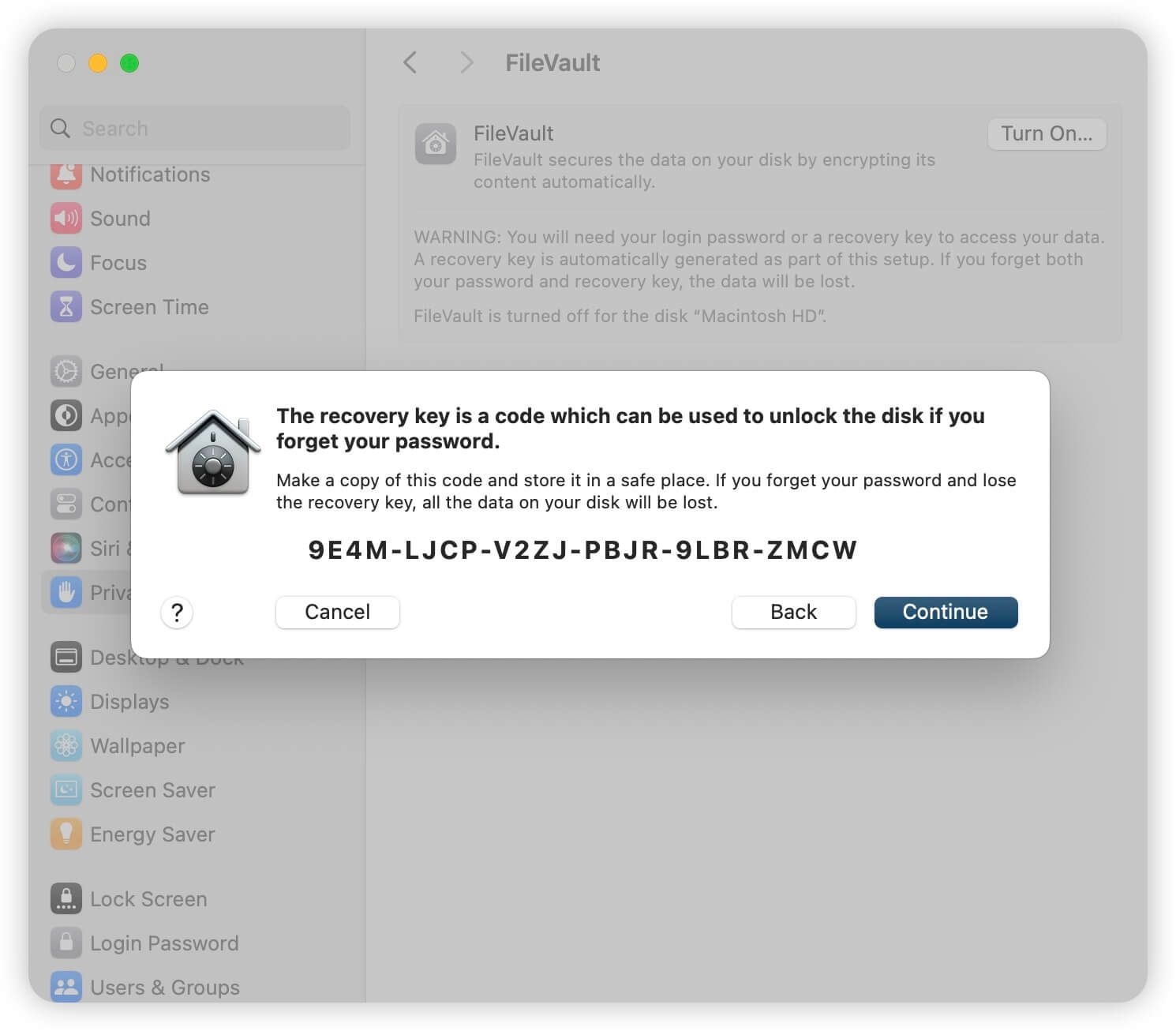 FileVault Recovery Key