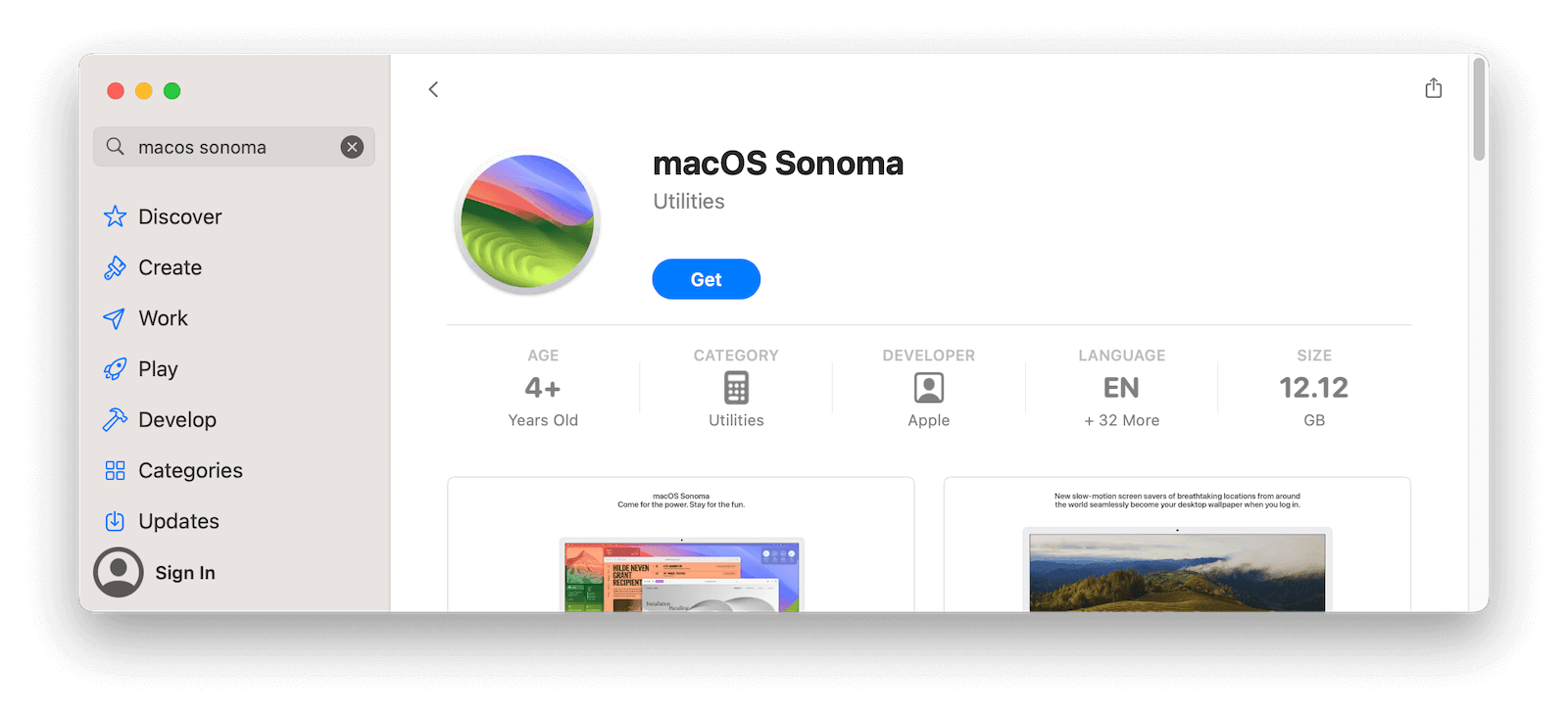 Find macOS Sonoma in App Store