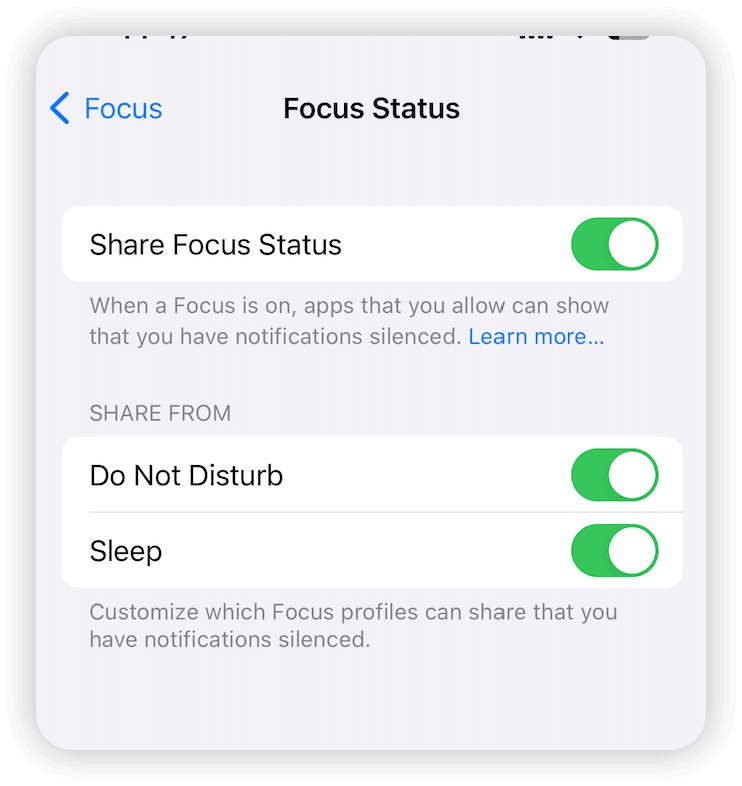 Focus Settings on iPhone