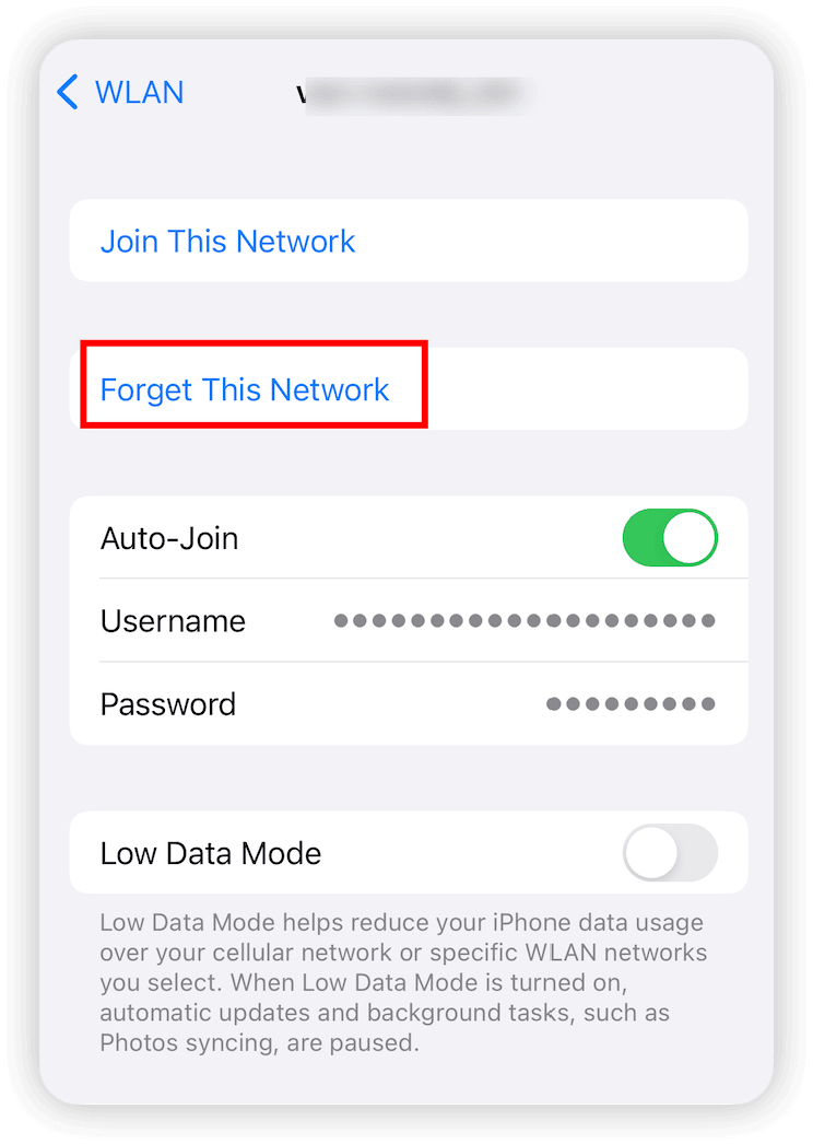 Forget Network on iPhone