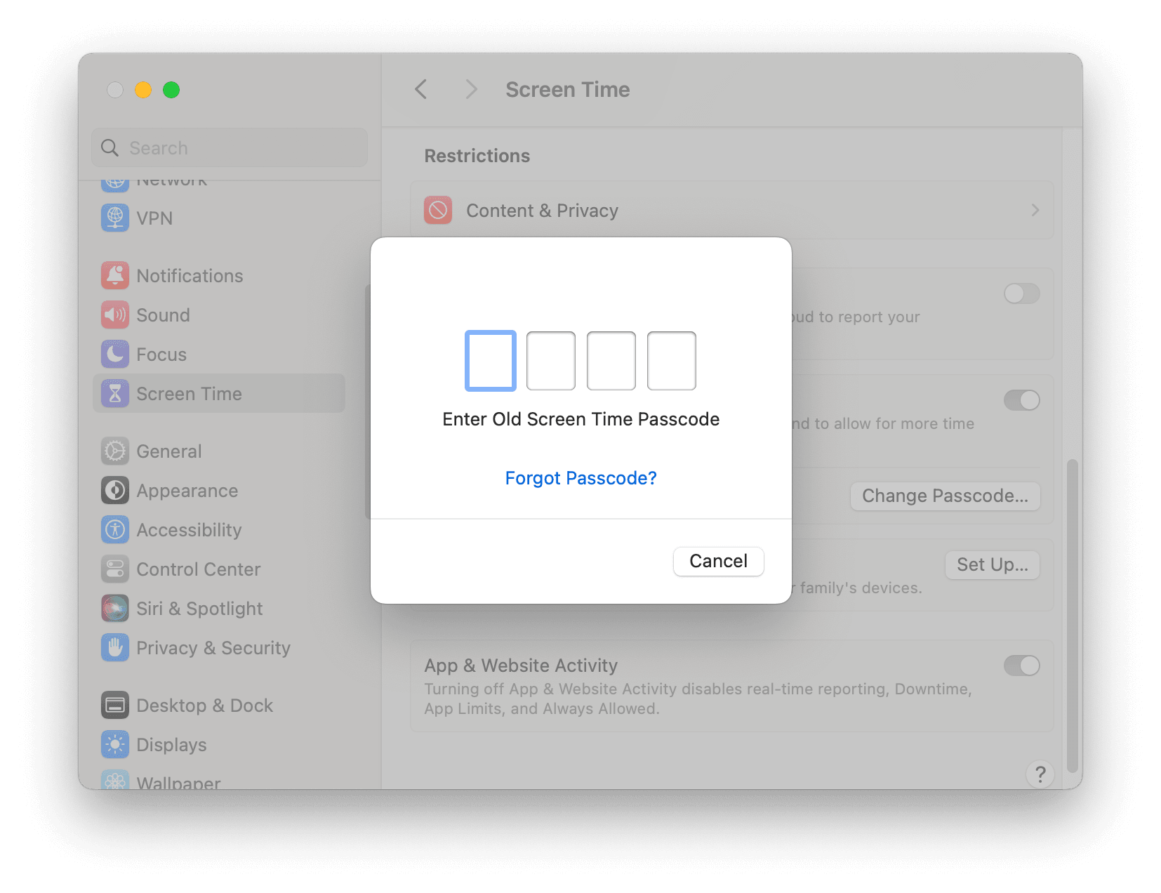 Forgot Screen Time Passcode on Mac