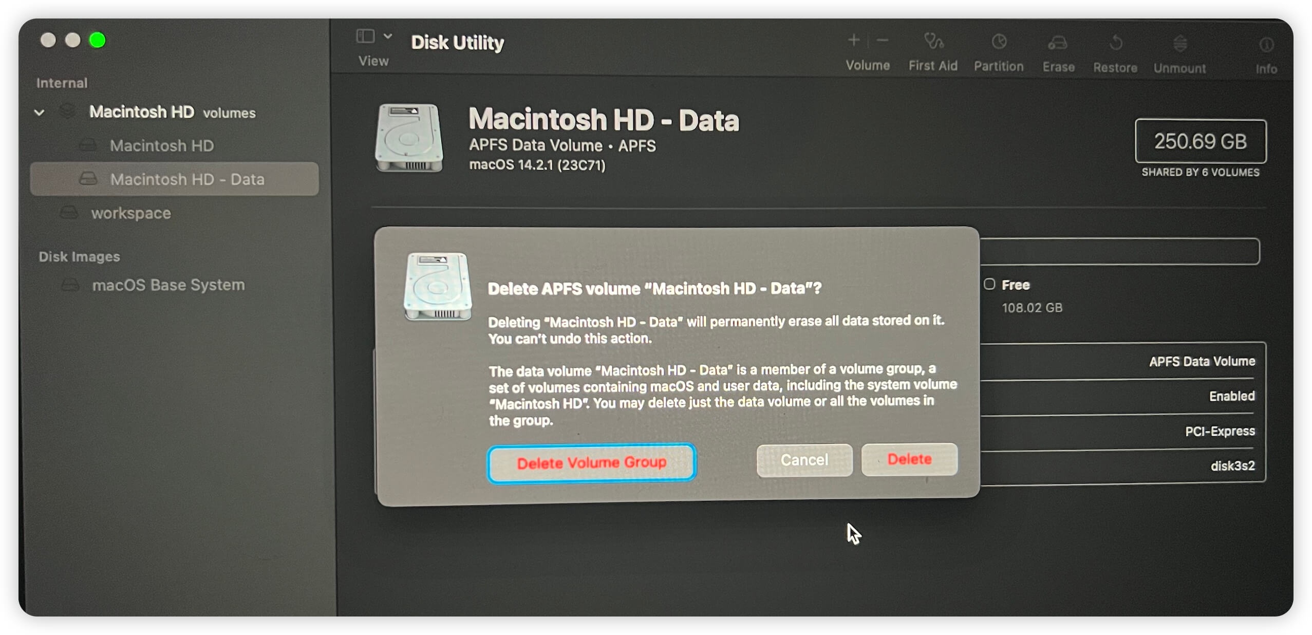 How to delete Macintosh HD Data