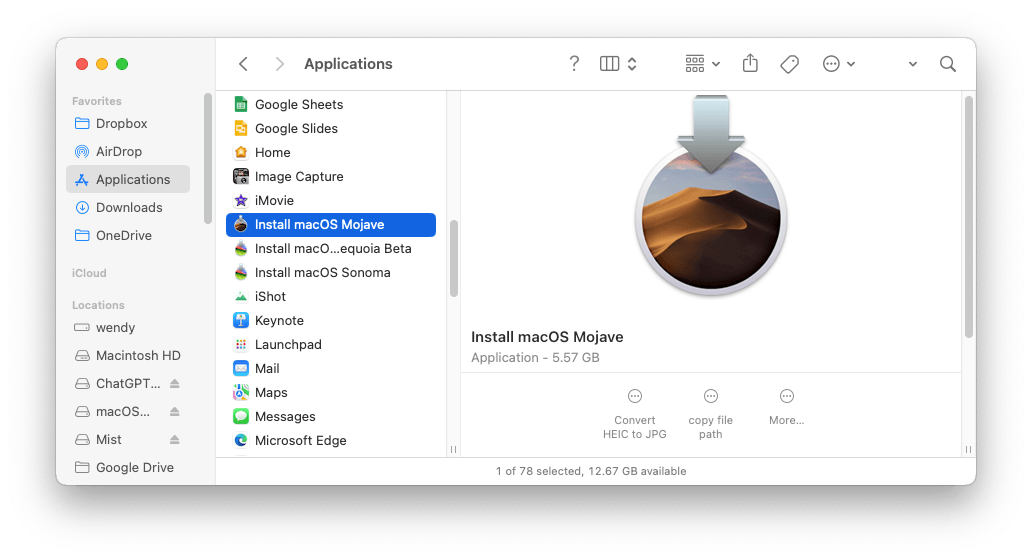 macOS Mojave Datei installieren