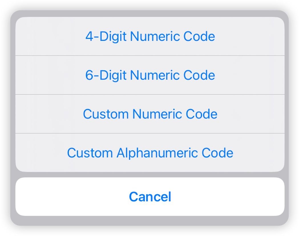 iPhone passcode type options
