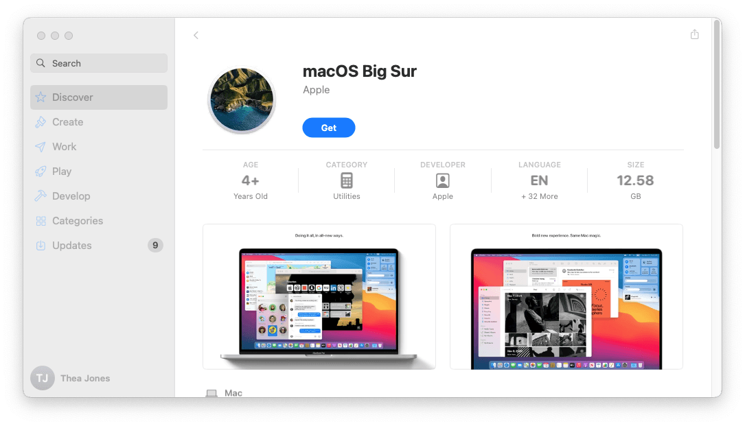 macOS Big Sur installer in App Store