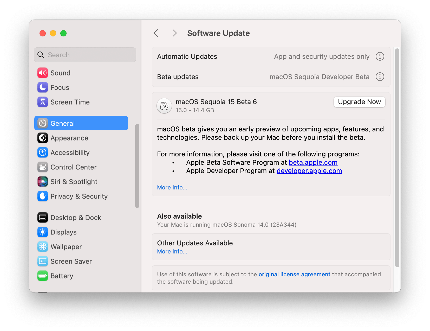 Download and Install macOS Sequoia Developer Beta with Software Update