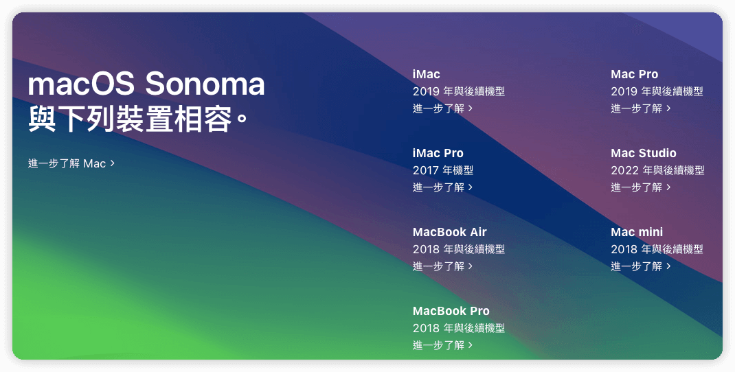 macOS Sonoma 相容裝置