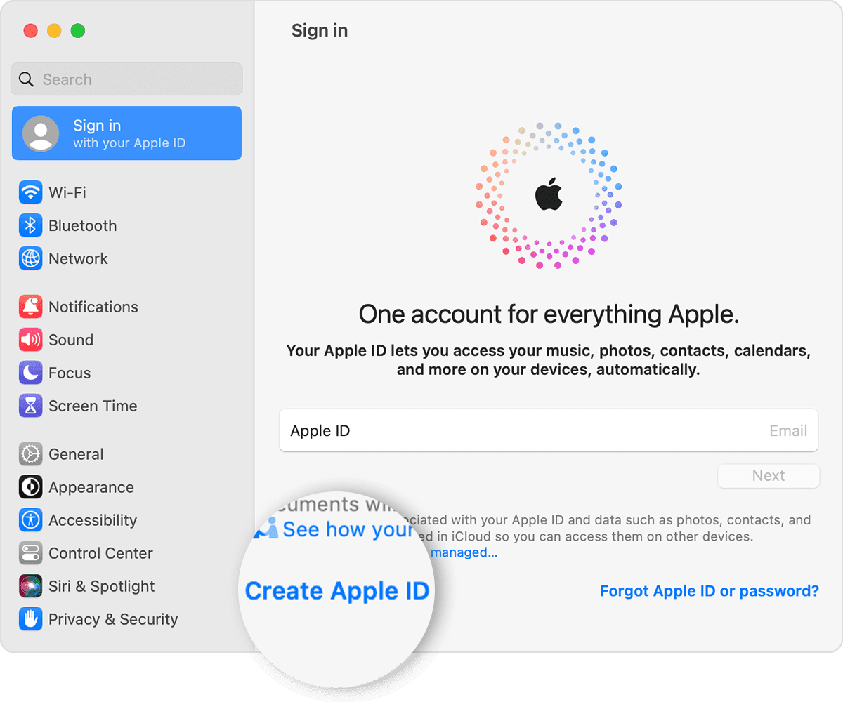 Create Apple ID on Mac, from Apple