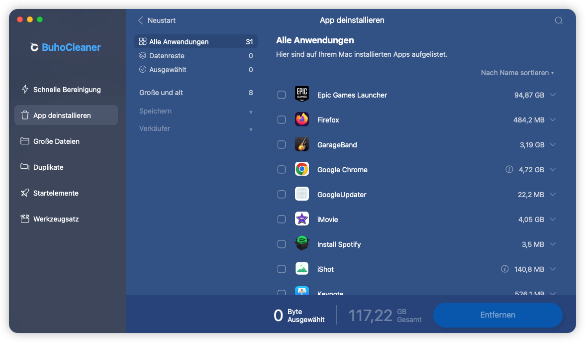 Mit BuhoCleaner am Mac Apps komplette deinstallieren