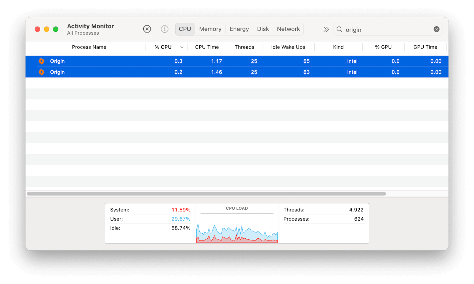 Quit Origin on Mac with Activity Monitor