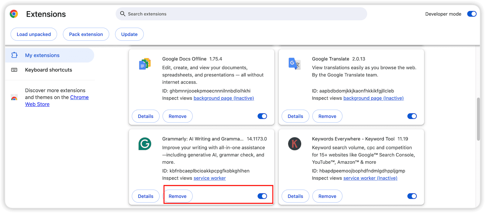 Disable or Remove Grammarly Extension from Chrome