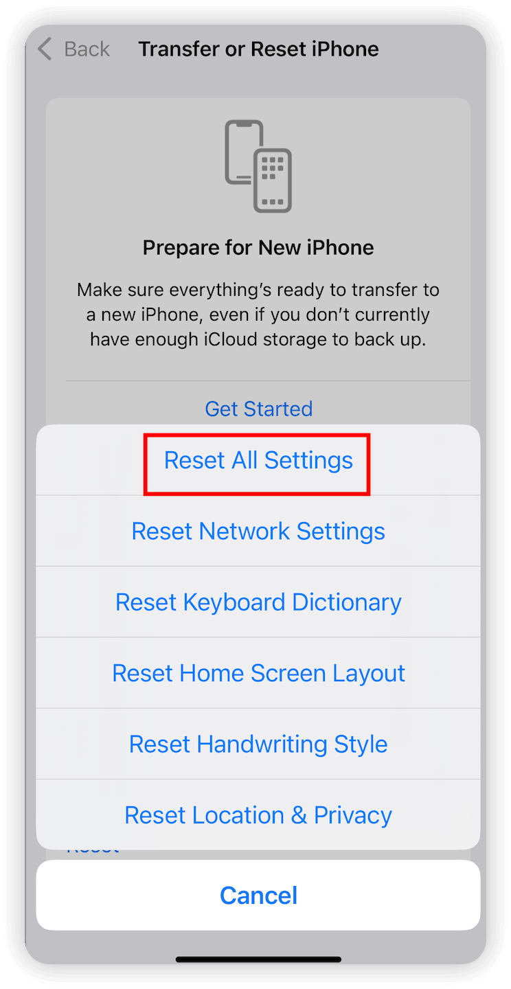 Reset All Settings on iPhone