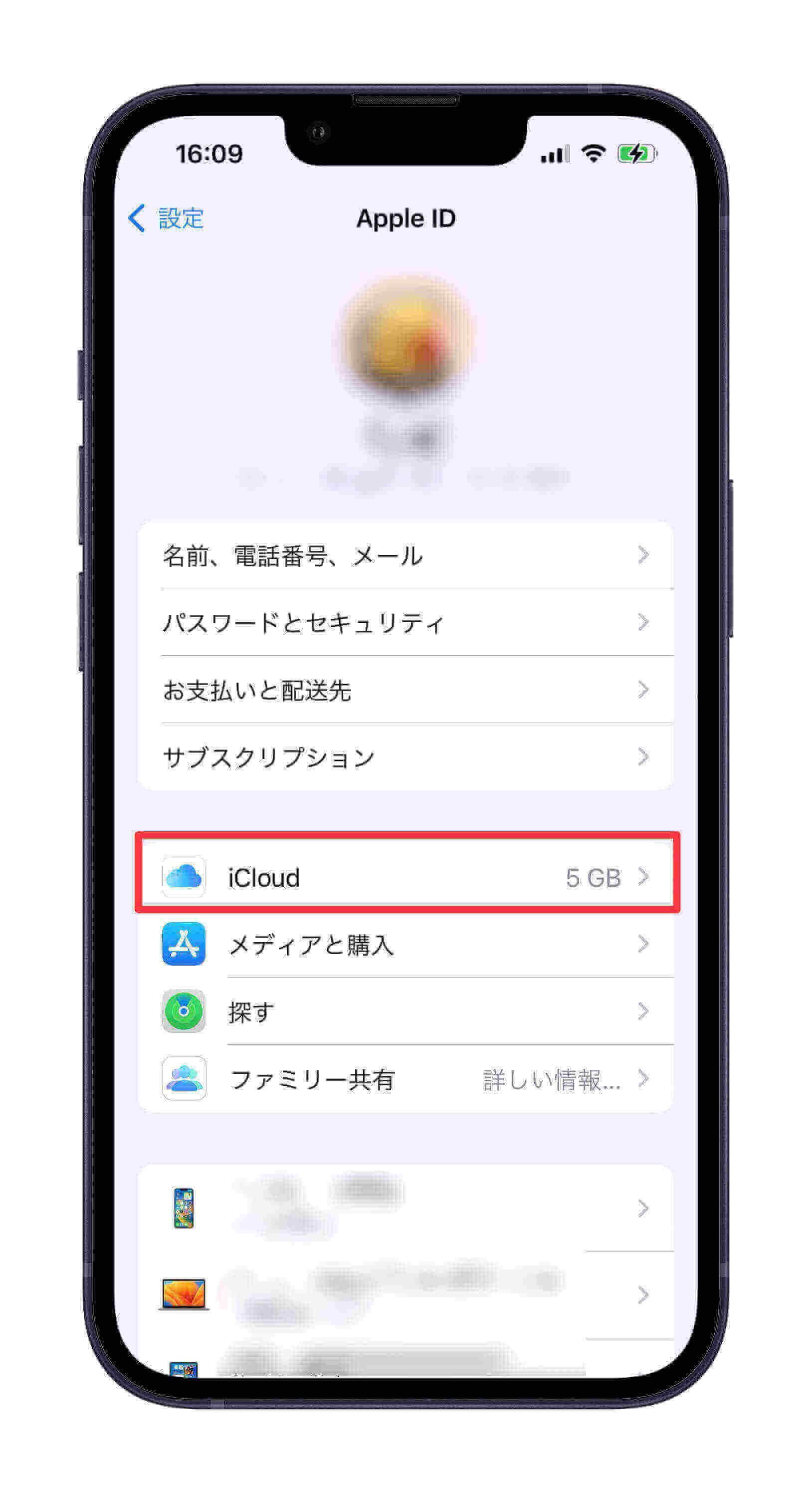 「iCloud」を選択
