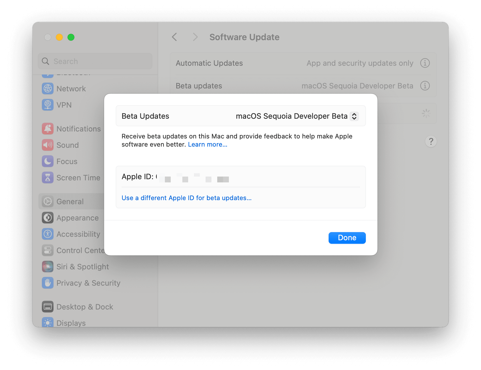 Select macOS Sequoia Developer Beta