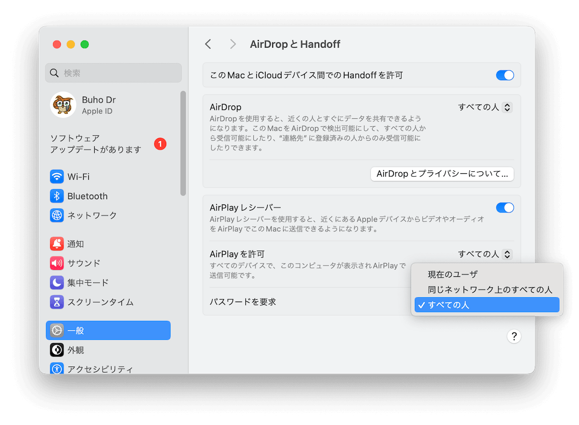 「AirPlayを許可」のオプションを選択