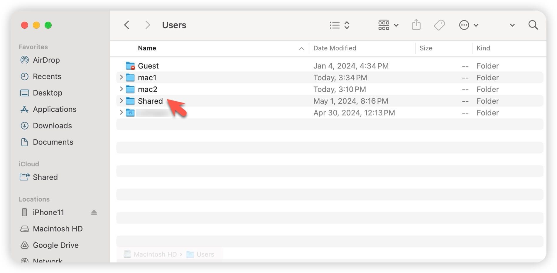 The shared folder on Mac