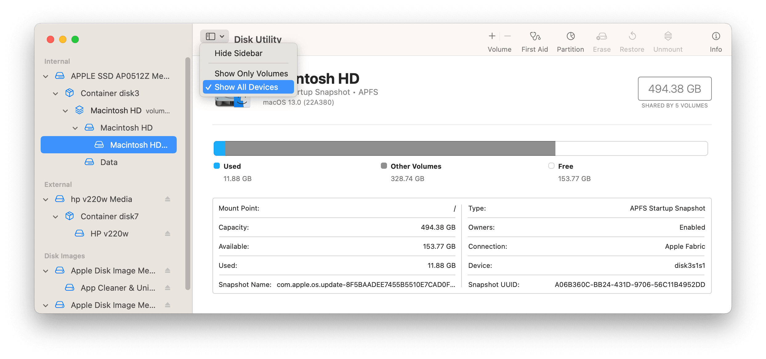 Disk Utility View options