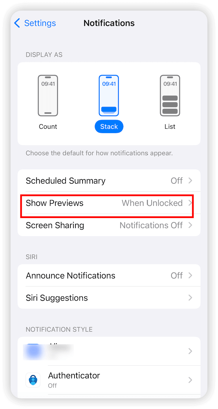 Show Notifications Preview on iPhone