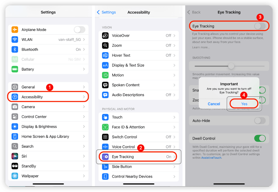 Turn off iOS 18 Eye Tracking