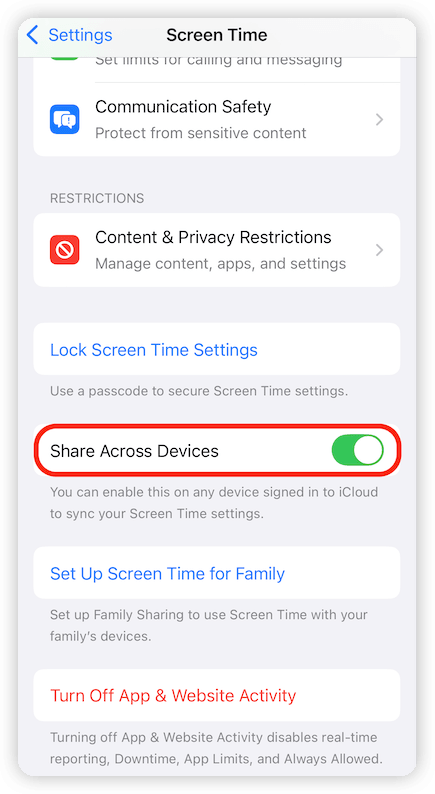 Turn off share across devices