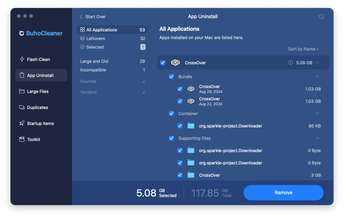 Uninstall CrossOver on Mac using BuhoCleaner