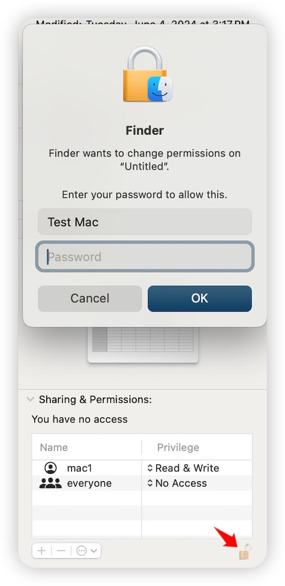 Unlock permission settings on Mac