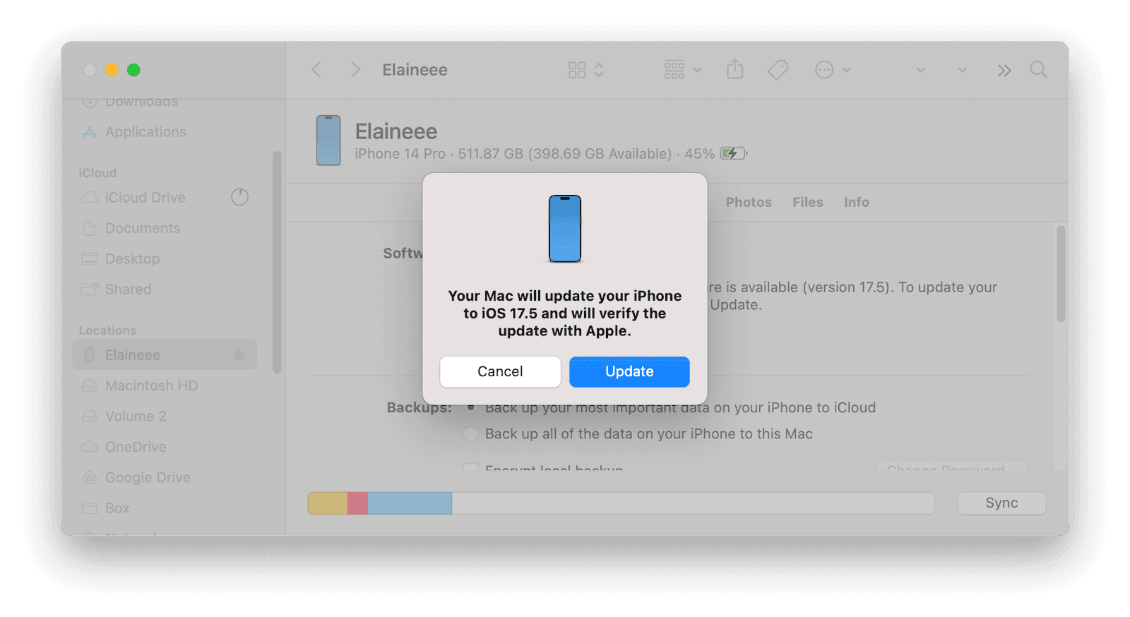 Update iPhone to iOS 17.5 with Finder