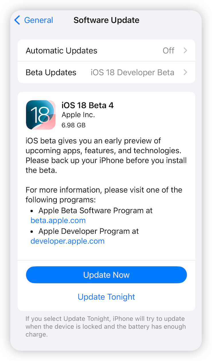 Update iPhone to iOS 18 Beta