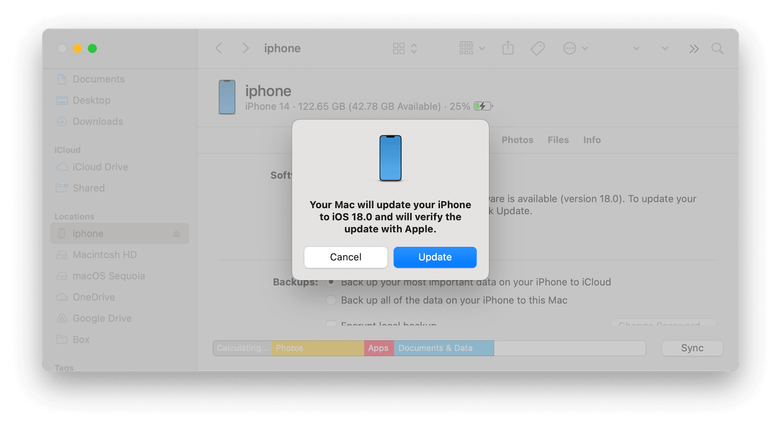 Update iPhone with Finder on Mac