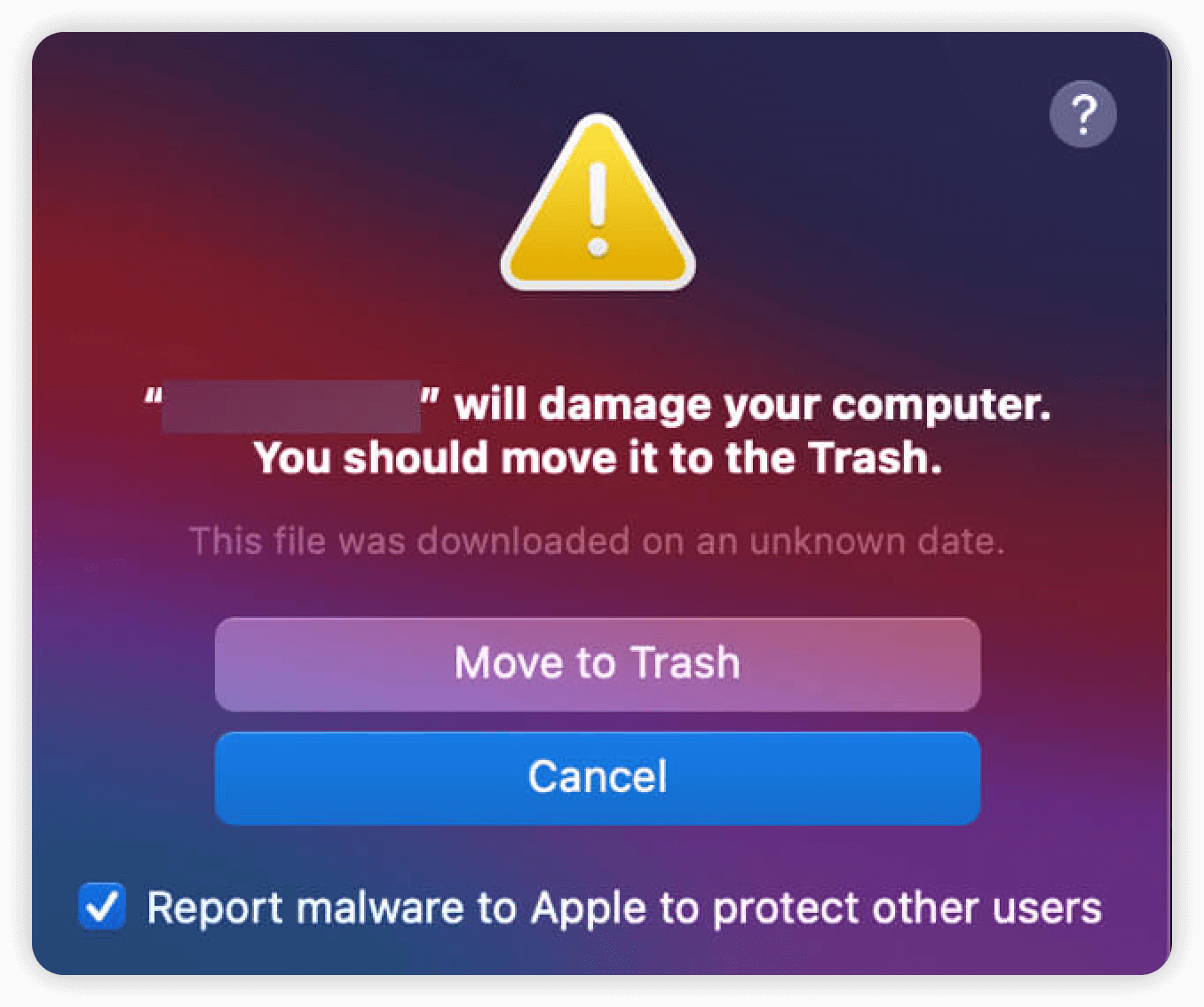 XProtect warning when it detects malware on Mac