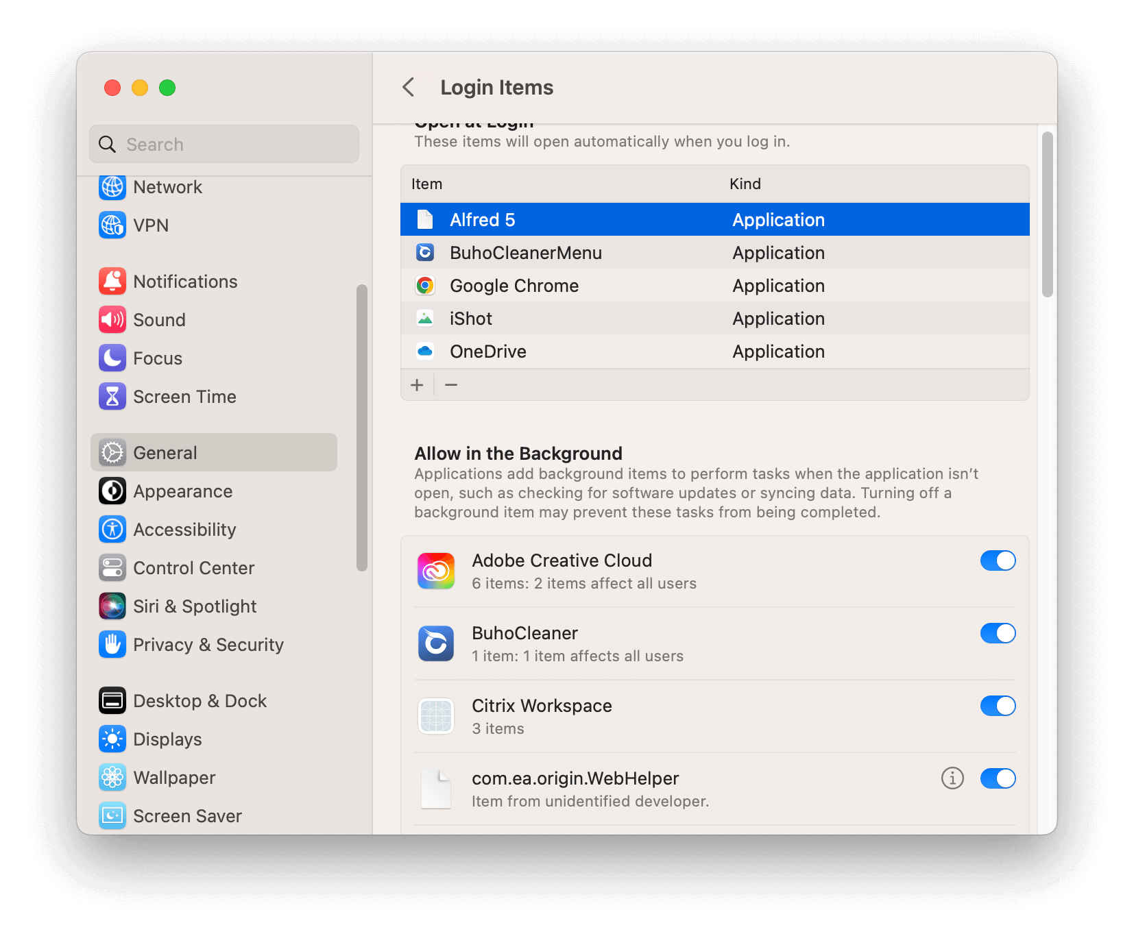 Disable Login Items on macOS Ventura